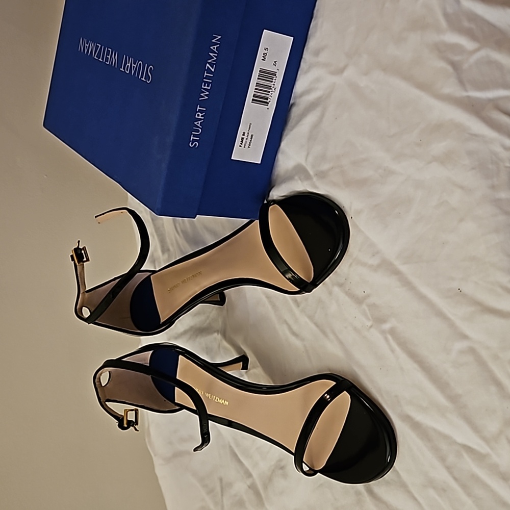 Black Stuart Weitzman kitten-heel sandals 8.5